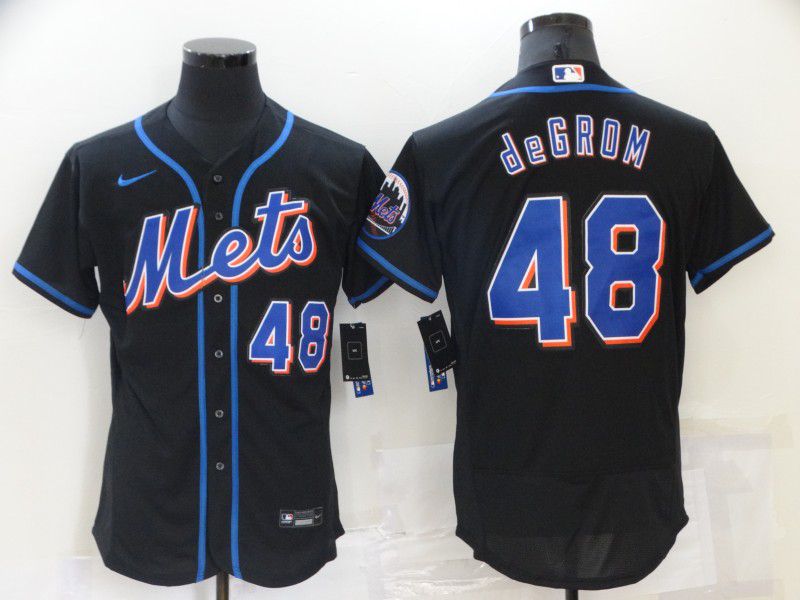 Men New York Mets 48 Degrom Black Elite 2021 Nike MLB Jersey